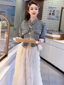 ฤดูใบไม้ผลิ ฤดูใบไม้ร่วง สั้น เดนิม เสื้อเชิ้ต เสื้อแจ็คเก็ต ผู้หญิง แฟชั่น ดีไซน์ Hollow Out Back หลวม เสื้อท่อนบน สไตล์เกาหลี Button Detail แขนยาว