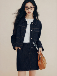 FAMANXUAN | Vintage Fashion Regular Shoulder Short Denim Jacket