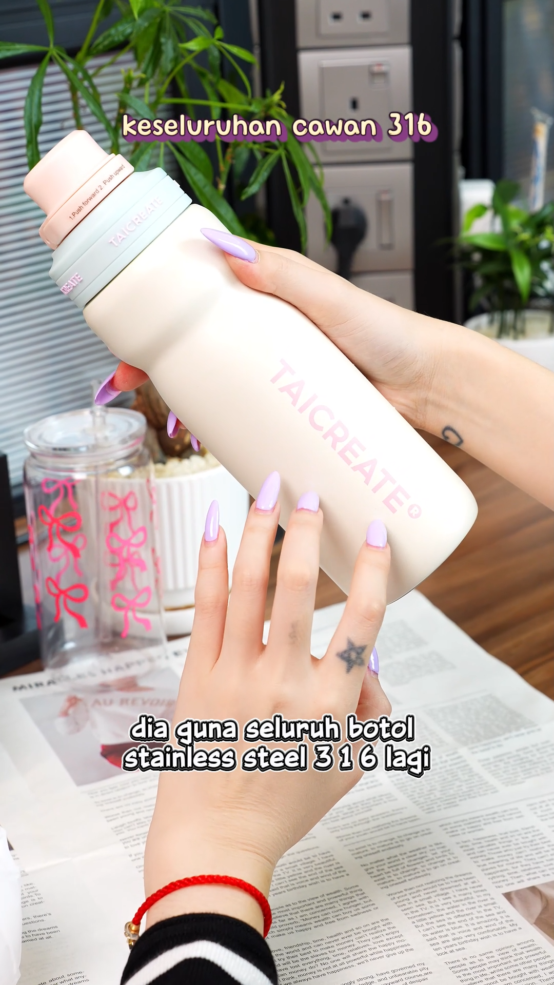TaiCreate® Sports Bottle 630ML 316L Stainless Steel Insulated Tumbler Cloud Cup Portable Thermos Vacuum Flask
