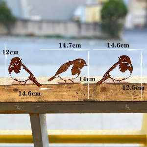 Three-Piece Iron Art Robin Bird Garden Decoration Outdoor Courtyard Tree Fence Ornament Creative Metal Craft Animal Shape