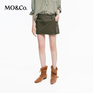MO&Co. | Washed and Aged Misty Full Cotton Mid Low Rise Wrap Style Skirt Pants