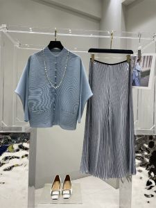 Spring Summer Fashion Set Elegant Pleated Wide Leg Batwing Sleeve Solid Color Maternity Ensemble Casual Chic Motherwear