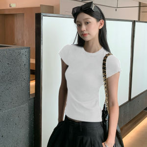 MiiOW | Áo thun tay ngắn cổ tròn màu trơn MiiOW Cat Person mùa hè mỏng nửa tay dáng ôm vừa vặn cotton 95% co giãn 5%