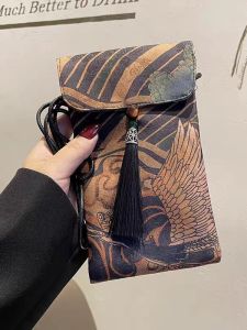 Portable Mini Crossbody Phone Bag with Tassel Pendant in Xiangyun Fabric Single Shoulder Small Coin Purse for Women