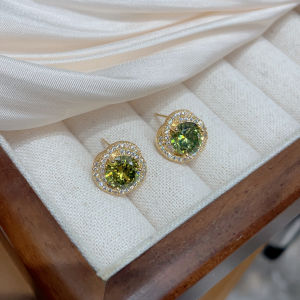 Elegant Silver Needle Crystal Wrap around Earrings Vintage Olive Green Fashionable Non Pierced Clip on Studs White Enhancing