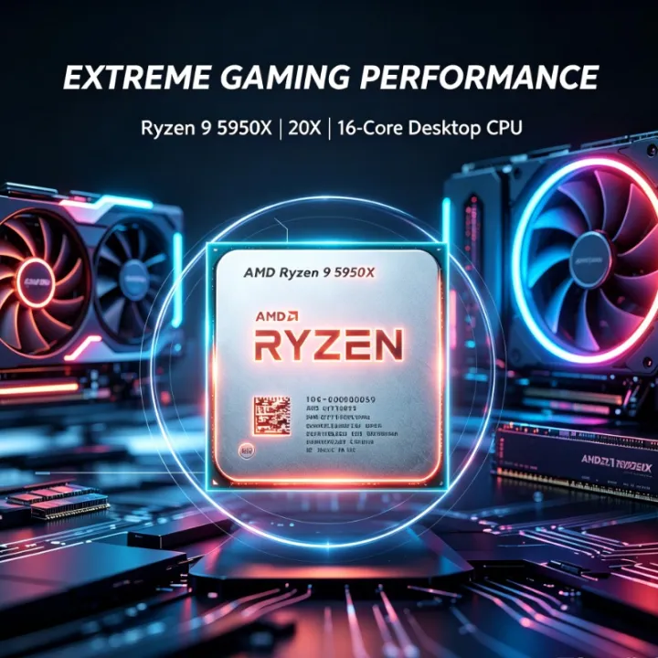 AMD | AMD Ryzen 9 5950X Socket AM4 Desktop CPU 16‑Core 3.4GHz Ryzen5000 Series Processor Without Cooler