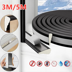 3M/5M Window Door Weather Seal Strip–Adhesive Acoustic Foam Wedge Windproof&Soundproof Gap Filler for Doors Windows Insulation