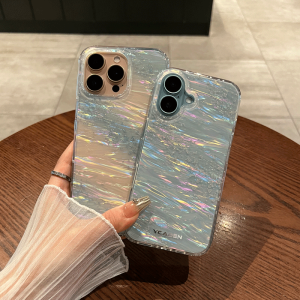 Cloud Yin Star Shell Pattern Flash Powder Phone Case for Apple 16 New iPhone 17 pro Max Transparent Full Cover Acrylic for Girls