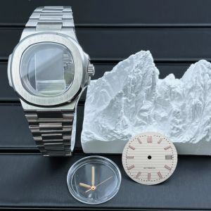 40mm Watch Case Sapphire Glass Mirror Case Kit fits PP Nautilus NH35/36/4R/NH38 Movement Watch Modification Repair Parts No Logo