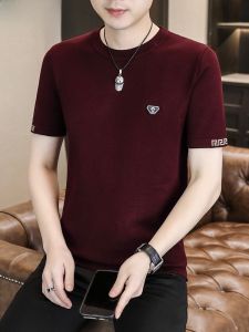 HENGYUANXIANG | Hengyuanxiang Mens Short Sleeve Knitted Sweater Casual Slim Fit Spring Autumn Fashion Urban Style Half Sleeve Base Shirt T