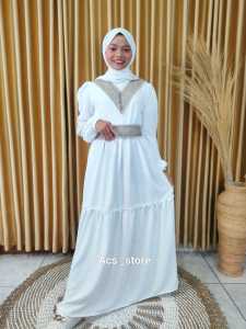 Gamis Anak Perempuan Set Jilbab Putih  -15 Tahun Mewah Variasi Renda
