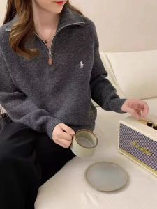 Laid-back Style Zipper Sweater Pure Color Design Spring 2025 New Womens Loose Fit Long Sleeve Knitted Top Korean Version