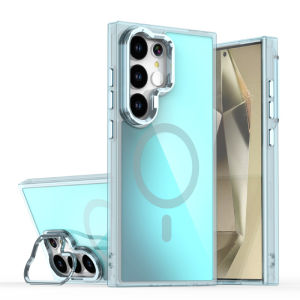 เคสโทรศัพท์ Magsafe Magnetic Luxury สีพื้นขอบแข็งพร้อมที่ยึดเลนส์ สำหรับ Samsung S25 Ultra S23 S22 S24 Ultra Plus FE ฝาหลัง