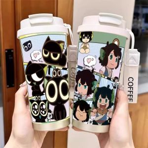 Cốc Nước Thể Thao Di Động Hình Mèo Lutin Cỡ Lớn Có Ống Hút Cốc Cà Phê Xe Hơi Cho Trẻ Em Và Học Sinh Cốc Nước Bằng Thép Không Gỉ
