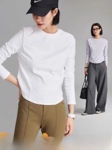 Cloudspace Spring Short Sleeve round Neck T-Shirt Deconstructed Slimming Multi-color Base Shirt Long Sleeve Top for Women