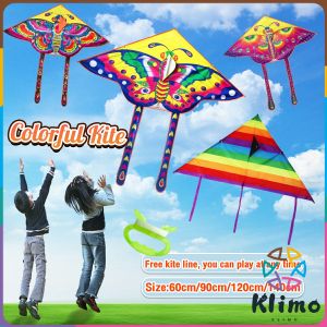 KLIMO Colorful Butterfly Kite Triangular Rainbow Kites Children Outdoor Toy with Free Kite String