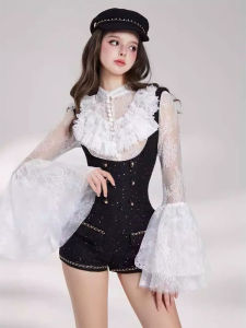 Lace and Ruffled Elegant Fashionable Luxury Boucle Jumpsuit Set