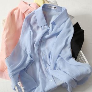Womens Summer Thin Chiffon Open Cardigan Loose Fashionable Top Pure Color Outerwear Slimming Stylish Shirt Spring Collection