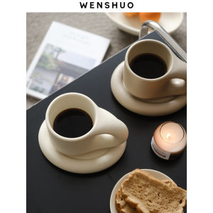 Chubby Funny Coffee Mug Novelty Cute Cup and Saucer Matte Crème 265 ml WENSHUO HOME