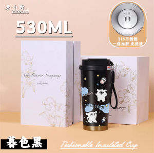 Portable Insulated Coffee Cup for Women with Straw Cute Cartoon Stainless Steel 316 Double-walled Travel Water Bottle
