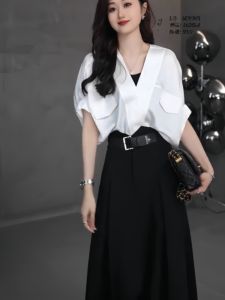 Summer Outfit Salt Series Maturity Cold Tone White Shirt Half Skirt Two Piece Set Elegant Simple Style Complete Matching