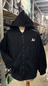 Áo Khoác Aa In Nổi Thun Nỉ Len Tay Dài - Kiểu Áo Hoodie Khoá Kéo 2 Đầu Zip - Jacket Nam Nữ Chống Nắng Thu Đông -Top Đen
