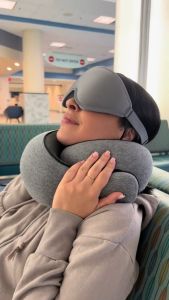 NEENCE 100% Neck Pillow for Travelling3D Travel Pillow Neck Support Surround Memory Latex 2025 NEW Adjustable Nap Pillows for Office for Plane Car & Home Recliner Use with 3D Contoured Eye Masks Earplugs and Luxury Bag