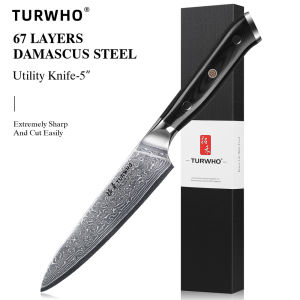 TURWHO 5 Inch Kitchen Utility Knife Damascus Steel Professional Chef Knife Peeling Fruit Knife Vegetable Meat Fish Cooking Tools