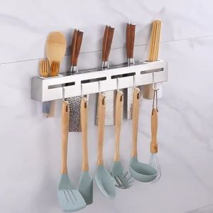 Wall-Mounted Storage Knife Rack Multi-Functional Rack with Hooks Kitchen Organizer Rak Pisau Dapur