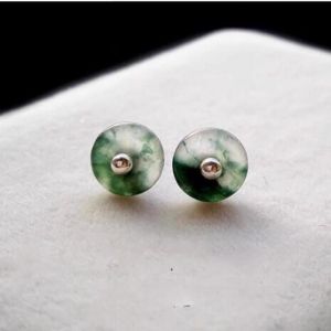 Jade Earrings Eardrops Myanmar Natural Ice Jade a Goods 925 Silver Inlaid Earrings Hanging Earrings Peace Buckle Ear Studs