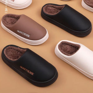 Plush bag and new cotton slippers for men winter indoor non-slip warm thick sole waterproof outdoor cotton slippers for women