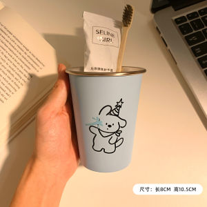 Cute Cat Stainless Steel Toothbrush Cup Couple Student Dormitory Oral Care Utensils Creative Bathroom Accessories Household