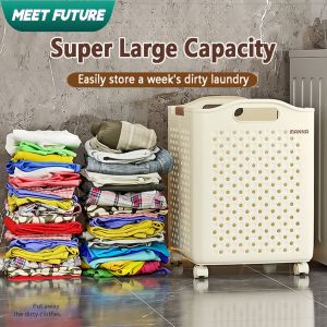 Large Foldable Laundry Basket With Wheels and Handers Dirty Clothes Toy Storage Basket Yoga Mat Home Organizer Local Stock