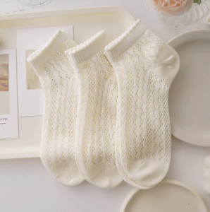 Breathable Mesh Summer Socks Thin Short Tube Sweet Hollow out Womens White Lace Boat Socks Absorb Sweat Summer Season