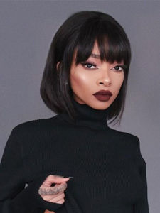 Cross-Border Short Straight Hair Wig Womens Full Head Synthetic Bobo Hair Wigs Breathable Natural Looking Convenient to Wear