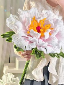 ดอกกุหลาบจีนขนาดใหญ่ DIY แฮนด์เมด วัสดุกลูกขนสัตว์ ดอกไม้กระต่ายหิมะ วันวาเลนไทน์ วันแม่