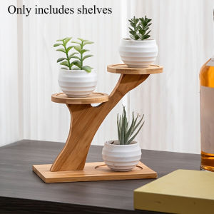 1pc 2-Tier Bamboo StandBamboo Shelf for Home/Office Compact DesignPerfect for Home and Office Desktop and Balcony Decor