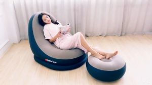 Ghế tựa lưng bơm hơi lazy sofa có đệm gác chân PVC cao cấp Intime - tăng máy bơm hơi 220V (Travel Footrest)