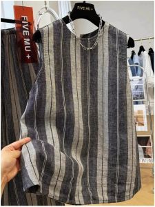 PAZHAOLANG | Extra Large 300lb Vintage Lightweight Comfortable Linen Stripe Vest