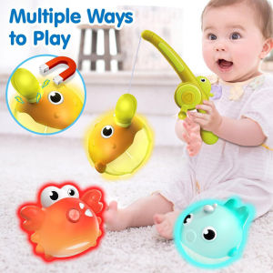Baby Bath Toys Set Childrens Magnetic Fishing Games Fishing Net LED Light Bathtub Floating Water Toys for Kids Gift