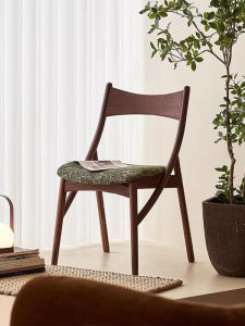 French Vintage Solid Wood Cat Ear Chair Home Use Small Apartment Simple Soft Padded Designer Backrest Dining Chair