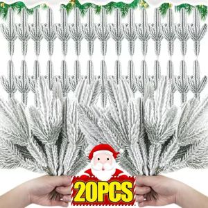 Feelife 20PCS Artificial Pine Branch Fake Plant Snowflake Pine Leaves Xmas Wreath Party Table Decorations DIY New Year Gift Box Decor
