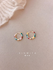 Colorful Drip Glaze Enamel Circle Earrings Womens High-End Vintage Sensation Fresh out Fashion Alloy Plated Silver Gold