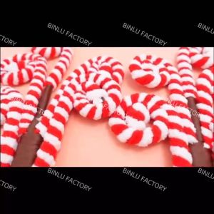 BINLU Candy Cane Christmas Decor Long Candy Cane Stick and Candyland Christmas Flowers Decorations for Xmas Tree Large Plush Fuzzy Wire Flower Bouquet Candy Ornament for Home Office and Holiday Display