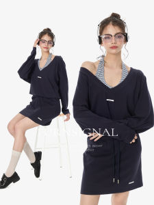 Turn Signal | Stylish V-Neck Long Sleeve T-Shirt and Skirt Two-Piece Set