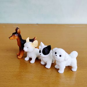 4pc Small Dog Puppy Doberman Animal Decoration Resin Craft Miniature Figure Tiny for Bonsai Microlandscape Fairy Garden Decor