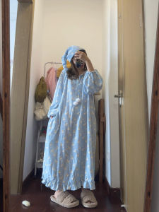 Pure Cotton Sleepwear Womens Loose Long Sleeve Cartoon Print Home Clothes Comfortable Casual Style Autumn Winter Nightgown