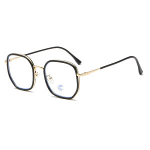 JN IMPRESSION New Anti-blue Light Glasses Large Frame Round Metal Frame Finished Fashion Myopia Glasses