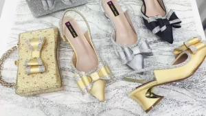 Bộ Giày Cao Gót Quai Hậu Đính Đá Pha Lê Và Túi Cầm Tay Bằng Satin Vàng Sang Trọng Dành Cho Nữ Bộ Trang Phục Phù Hợp Cho Đám Cưới Tiệc Tối Dạ Hội