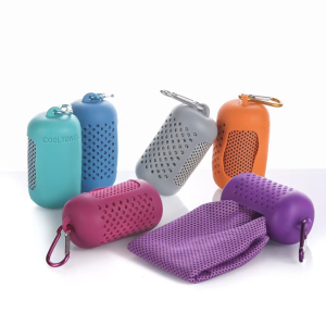 Portable outdoor sweat absorbing and quick drying sports ice towels and gym cooling sweat wicking towels with silicone bags